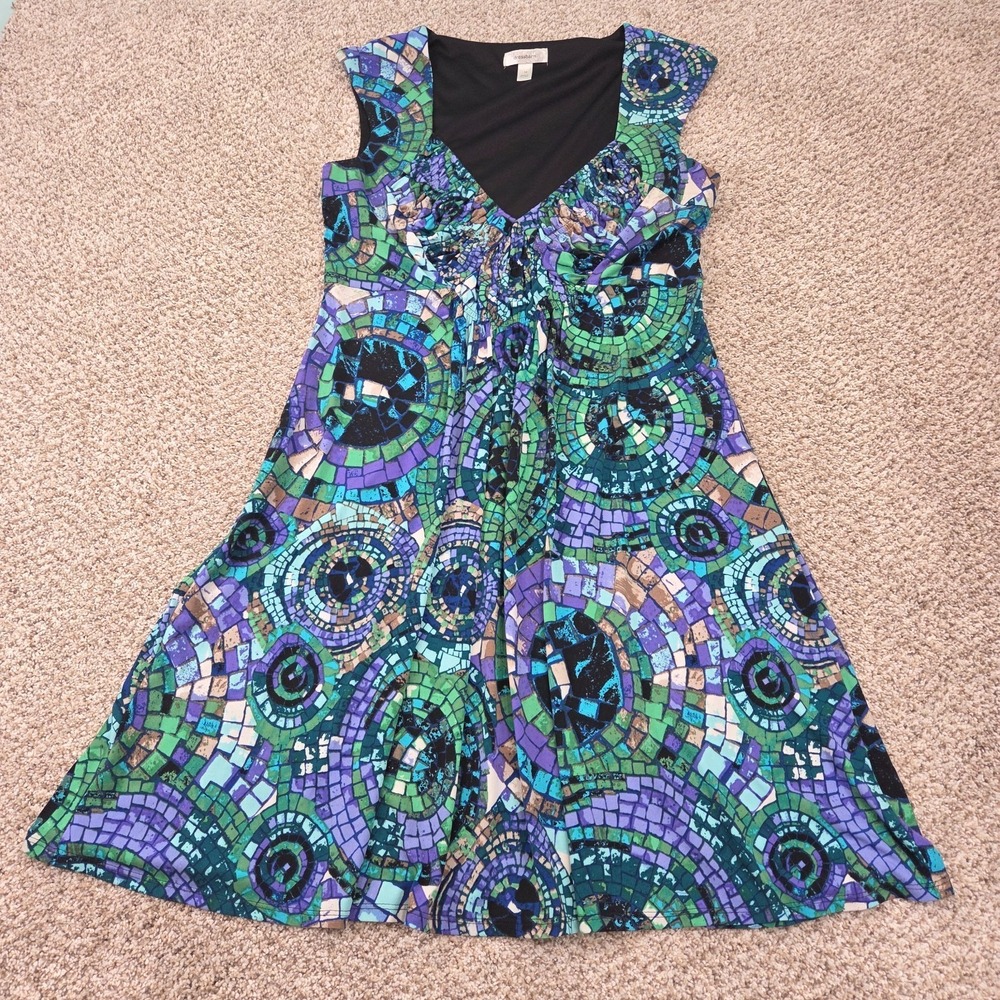 Dressbarn Multicolor Mosaic Sheath Dress Womens 14 Sleeveless Career Knee Length